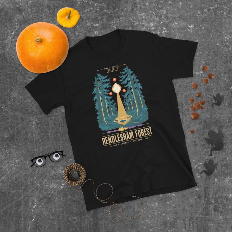 Black Case File CF-0021 T-shirt with Rendlesham Forest UFO artwork