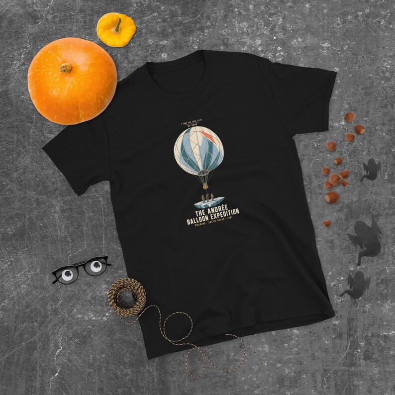 Black Case File CF-0048 T-shirt showing the Andrée expedition balloon above Arctic ice