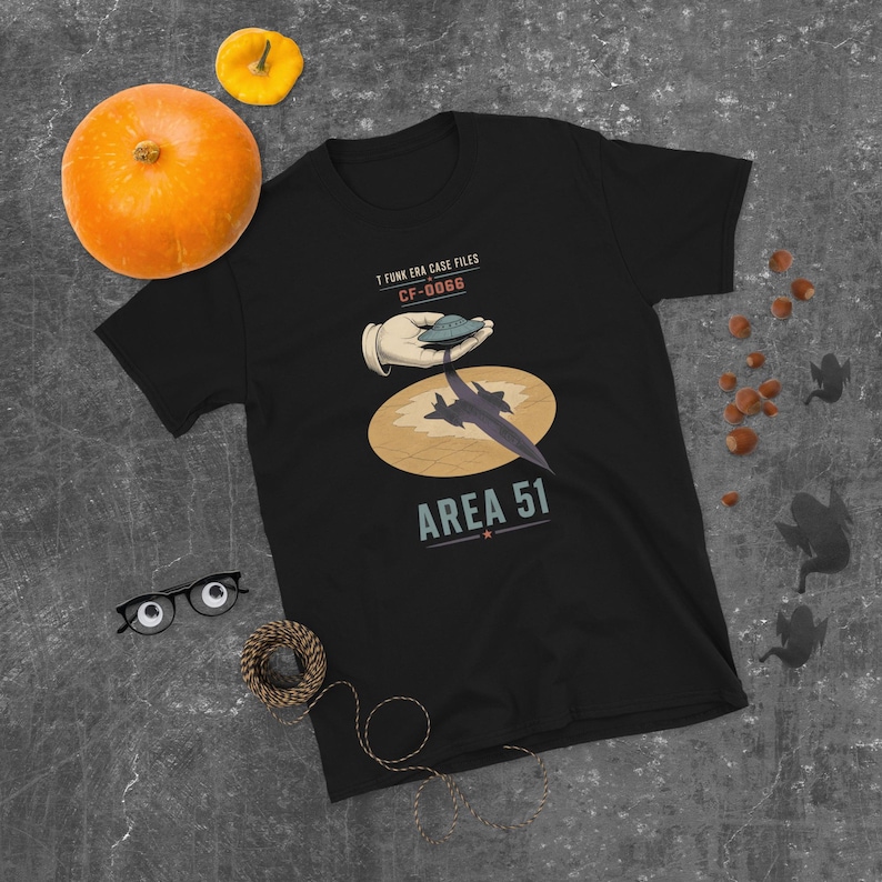 Black Case File CF-0066 T-shirt with Area 51 and Groom Lake UFO artwork