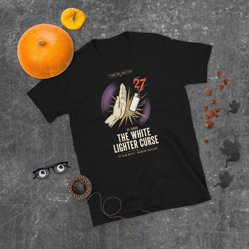 Black Case File CF-0069 T-shirt with White Lighter Curse artwork